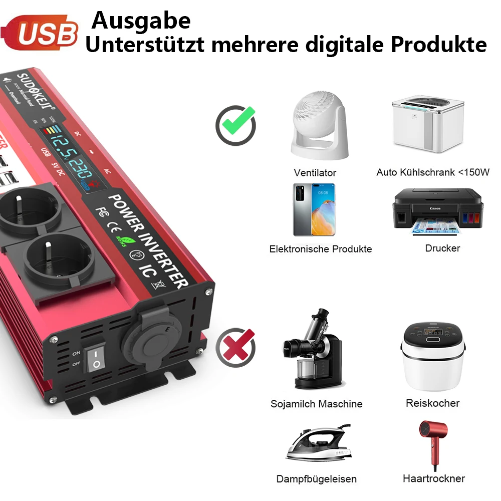 Inverter da 12V a 220V, potenz - Power Inverter 12V 220V 4000W Continuous recensione e prezzo